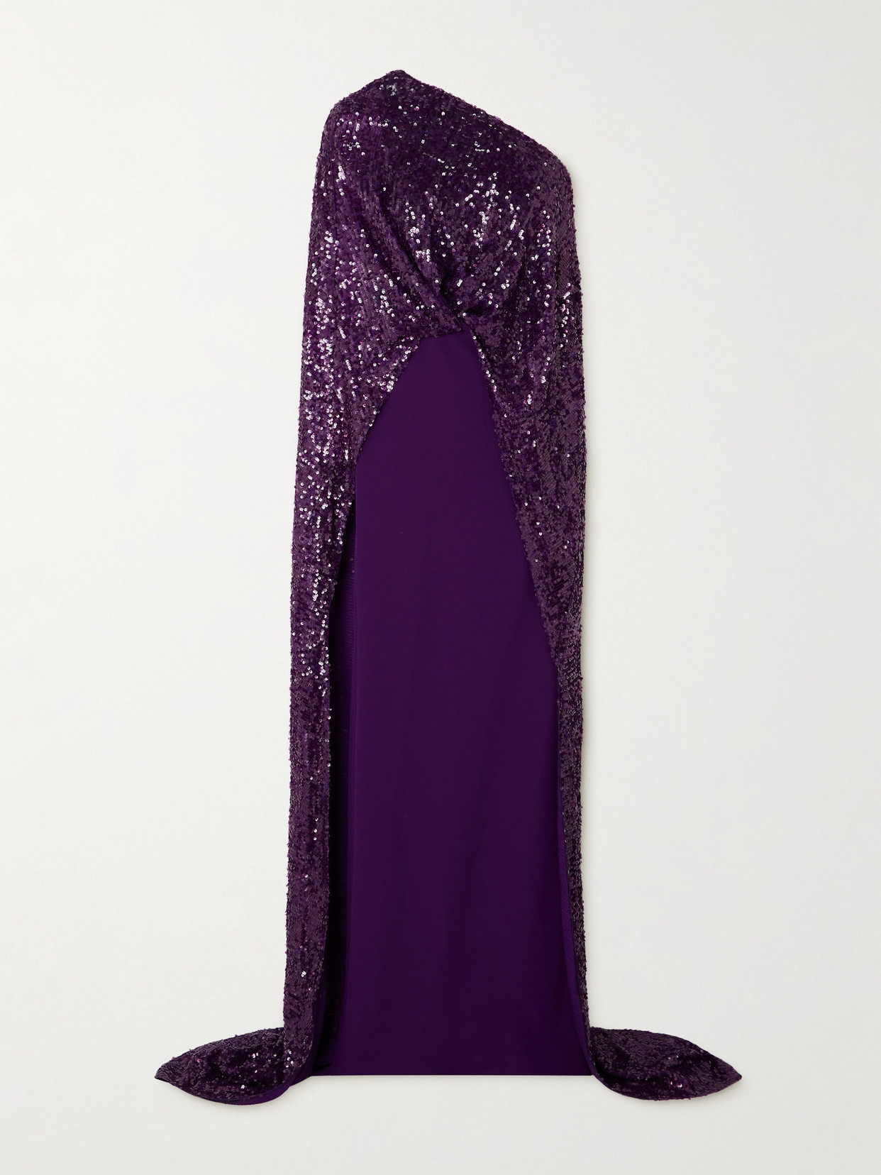 Safiyaa Cadenza Cape-effect Sequined Georgette And Stretch-crepe Gown In Purple