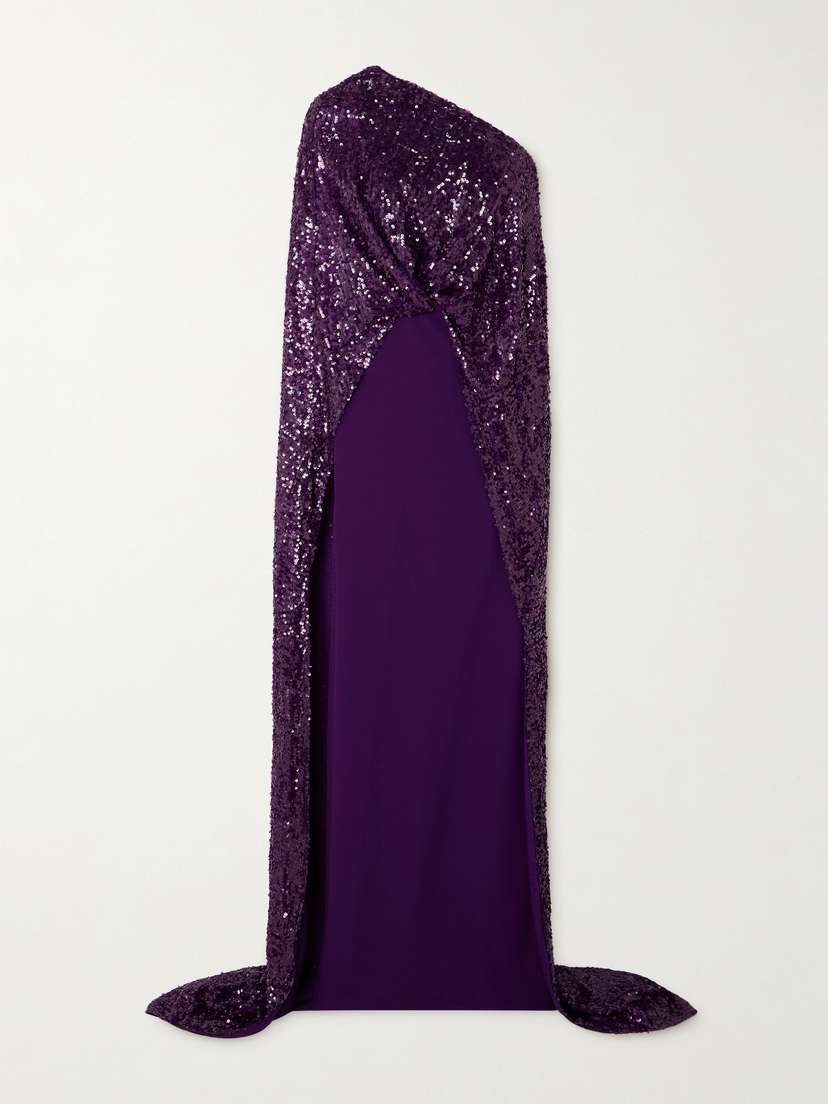 Safiyaa Cadenza Cape-effect Sequined Georgette And Stretch-crepe Gown