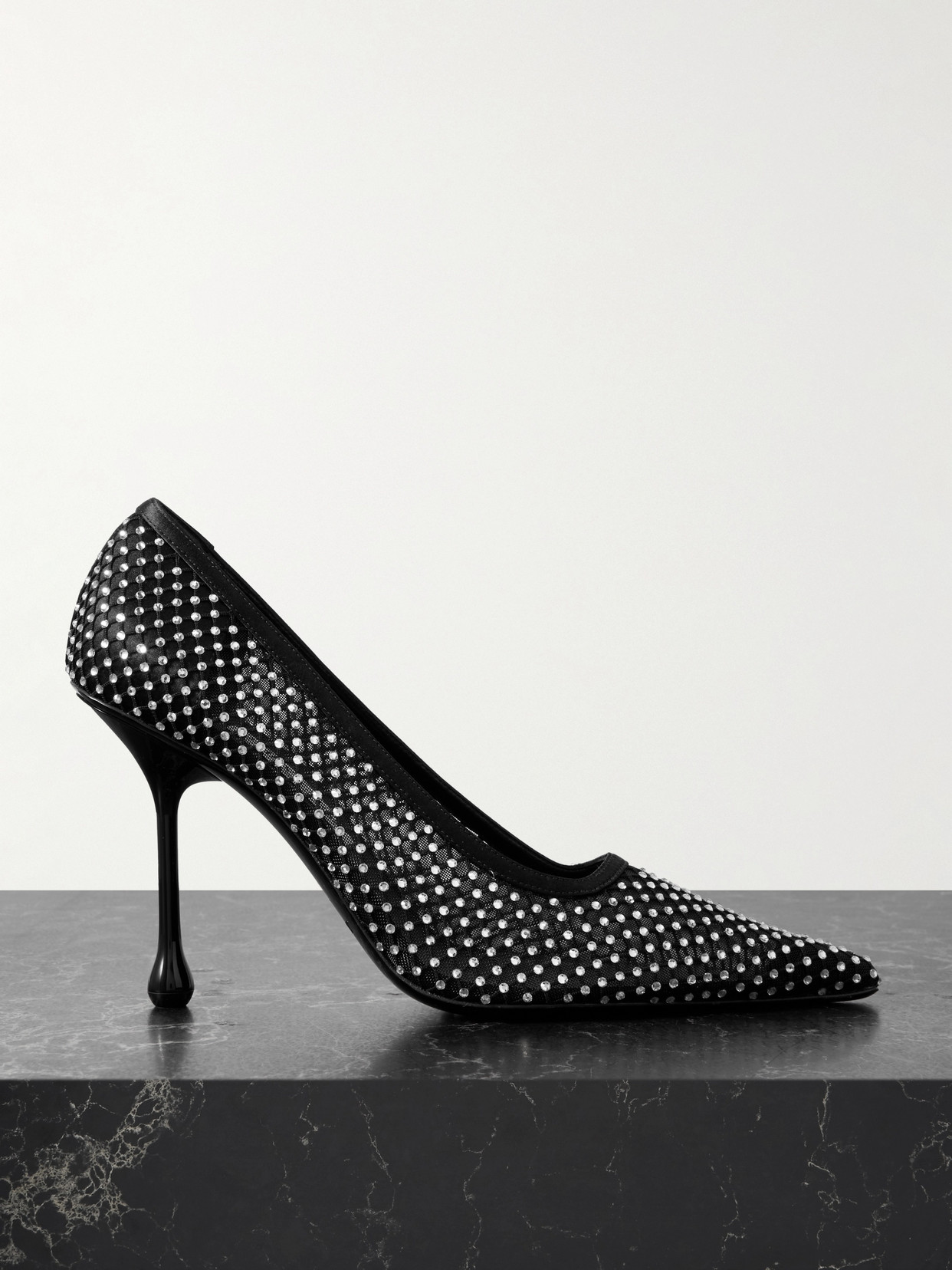 Jimmy Choo - Ixia 95 Crystal-embellished Satin And Mesh Point-toe Pumps - Black