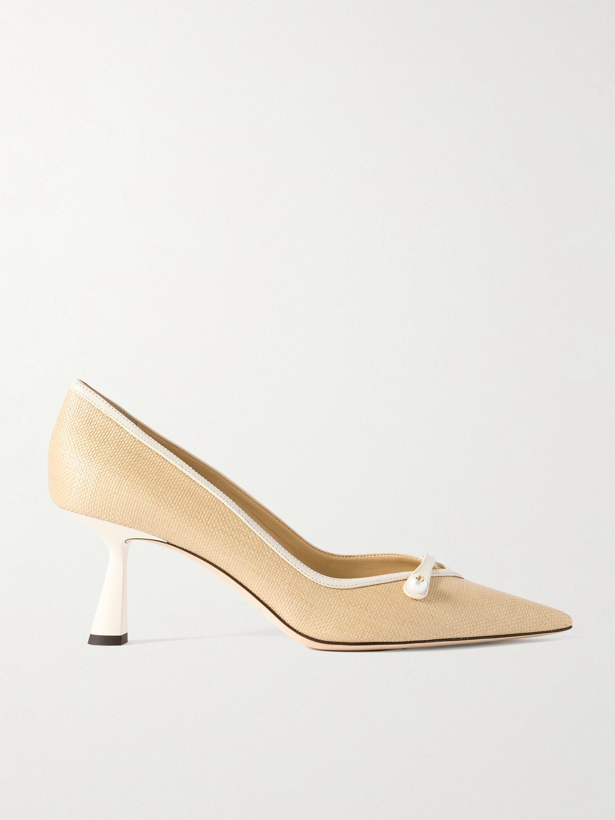 Jimmy Choo - Rosalia 65 Embellished Leather-trimmed Raffia Pumps - Beige