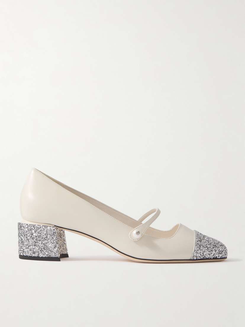 Jimmy Choo Elisa 45 Embellished Glittered Leather Mary Jane Pumps