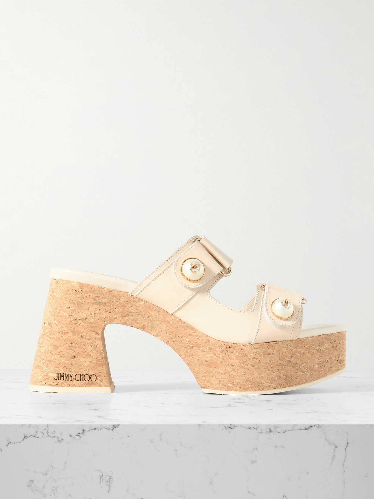 Jimmy Choo Fayence Faux Pearl-embellished Leather Platform Sandals In Off-white
