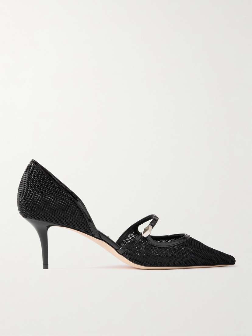 Jimmy Choo Carolyn 60 Studded Patent Leather-trimmed Mesh Pumps
