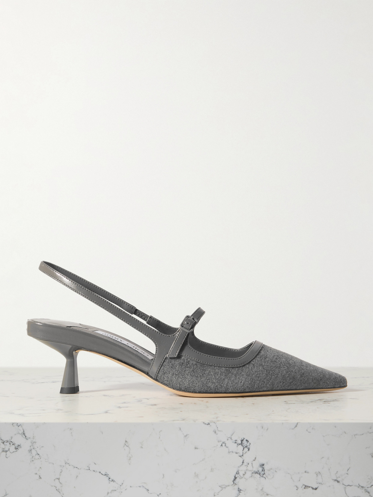 Jimmy Choo - Didi 45 Leather-trimmed Flannel Slingback Pumps - Gray