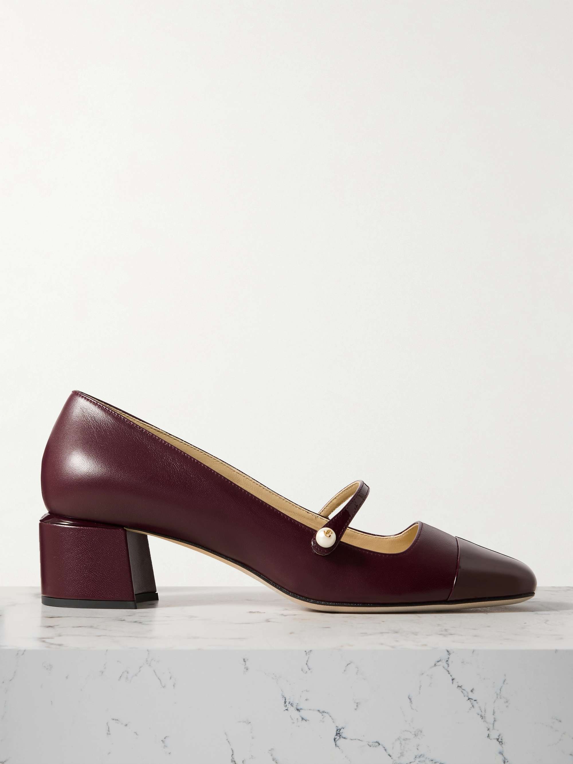 JIMMY CHOO Elisa 45 embellished patent-trimmed leather Mary
