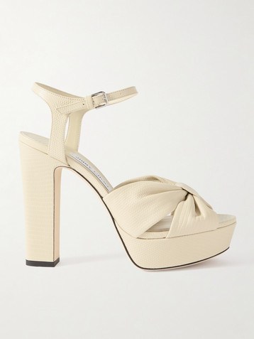 JIMMY CHOO Heloise 120 bow-embellished lizard-effect leather platform sandals