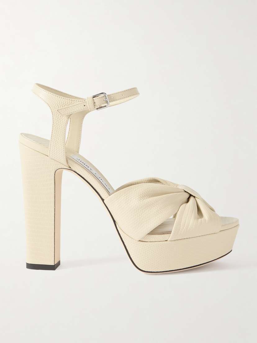 Jimmy Choo Heloise 120 Bow-embellished Lizard-effect Leather Platform Sandals