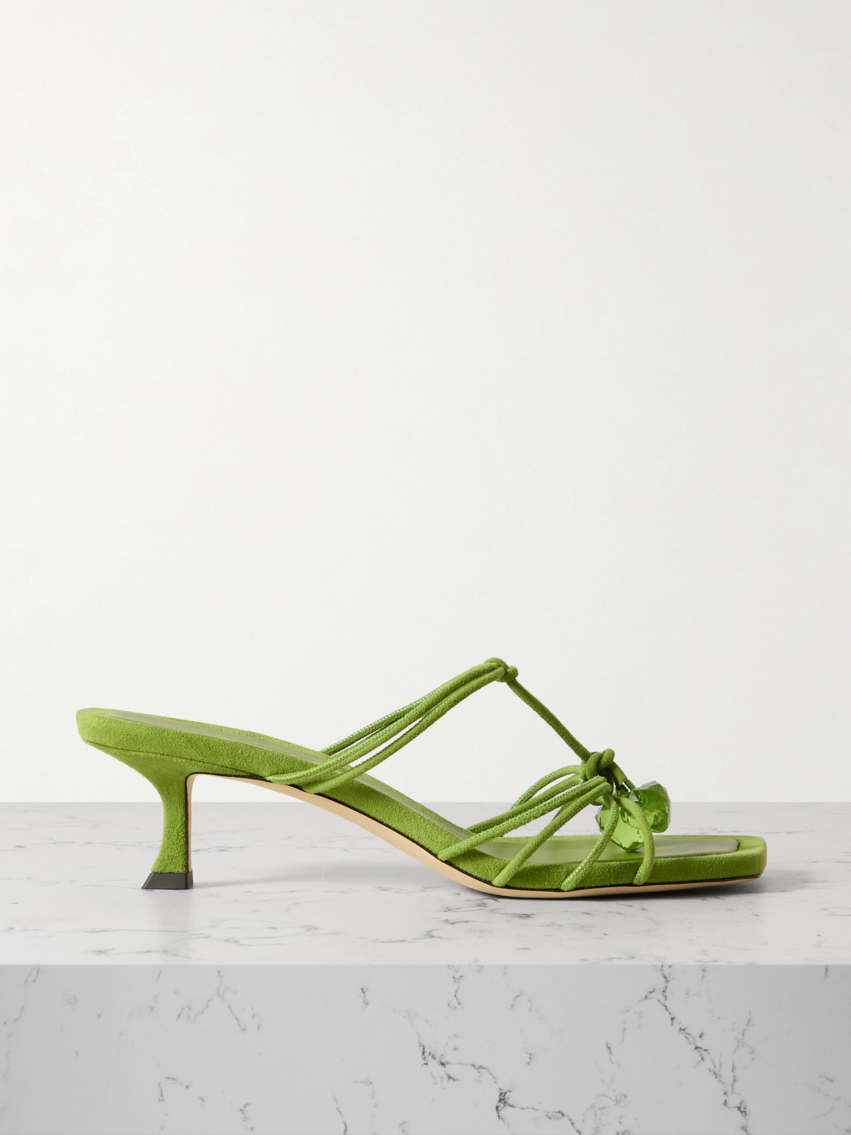 Jimmy Choo Jemma 50 Crystal-embellished Suede Mules In Matcha