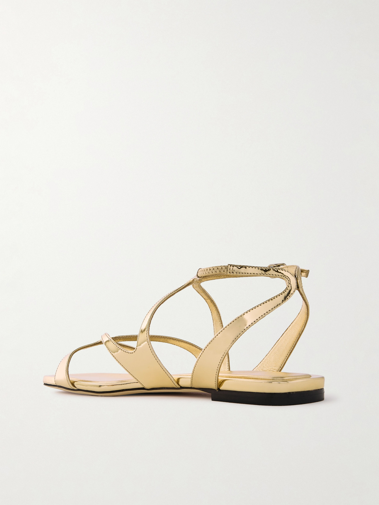 Jimmy Choo Ayla Flat Sandals Open Square Toe Metallic In Gold