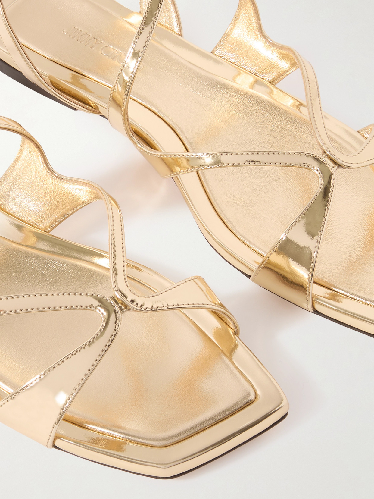 Jimmy Choo Ayla Flat Sandals Open Square Toe Metallic In Gold