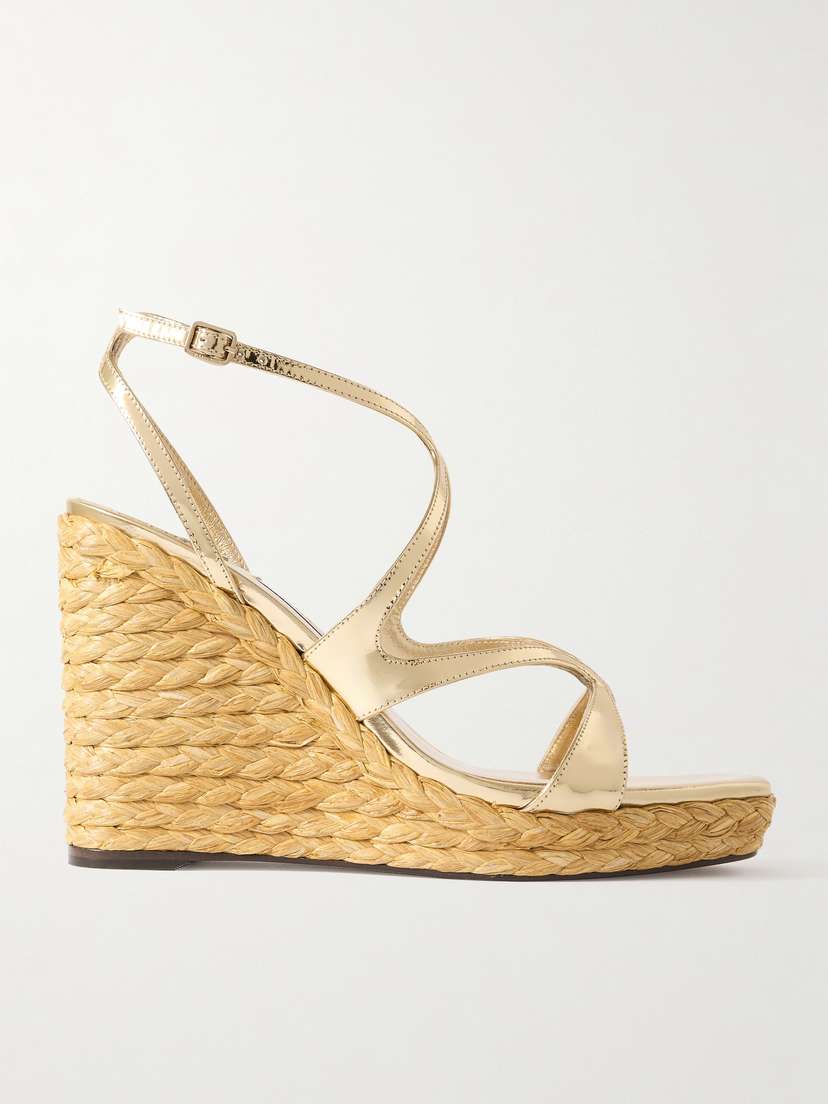 Jimmy Choo Ayla 110 Metallic Leather Espadrille Wedge Sandals