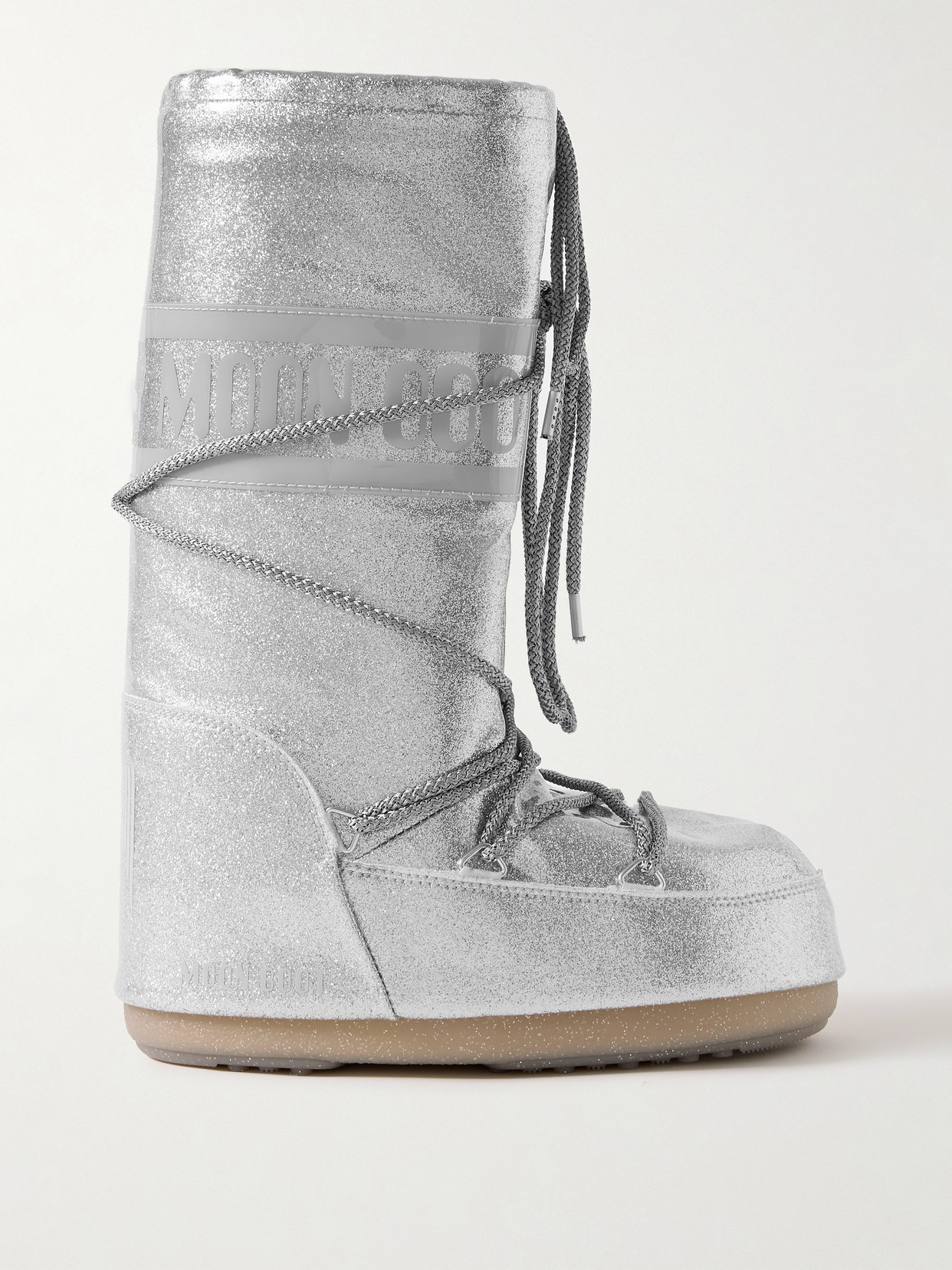 Shop Moon Boot Icon Glitter Coated-shell Knee Boots In Silver