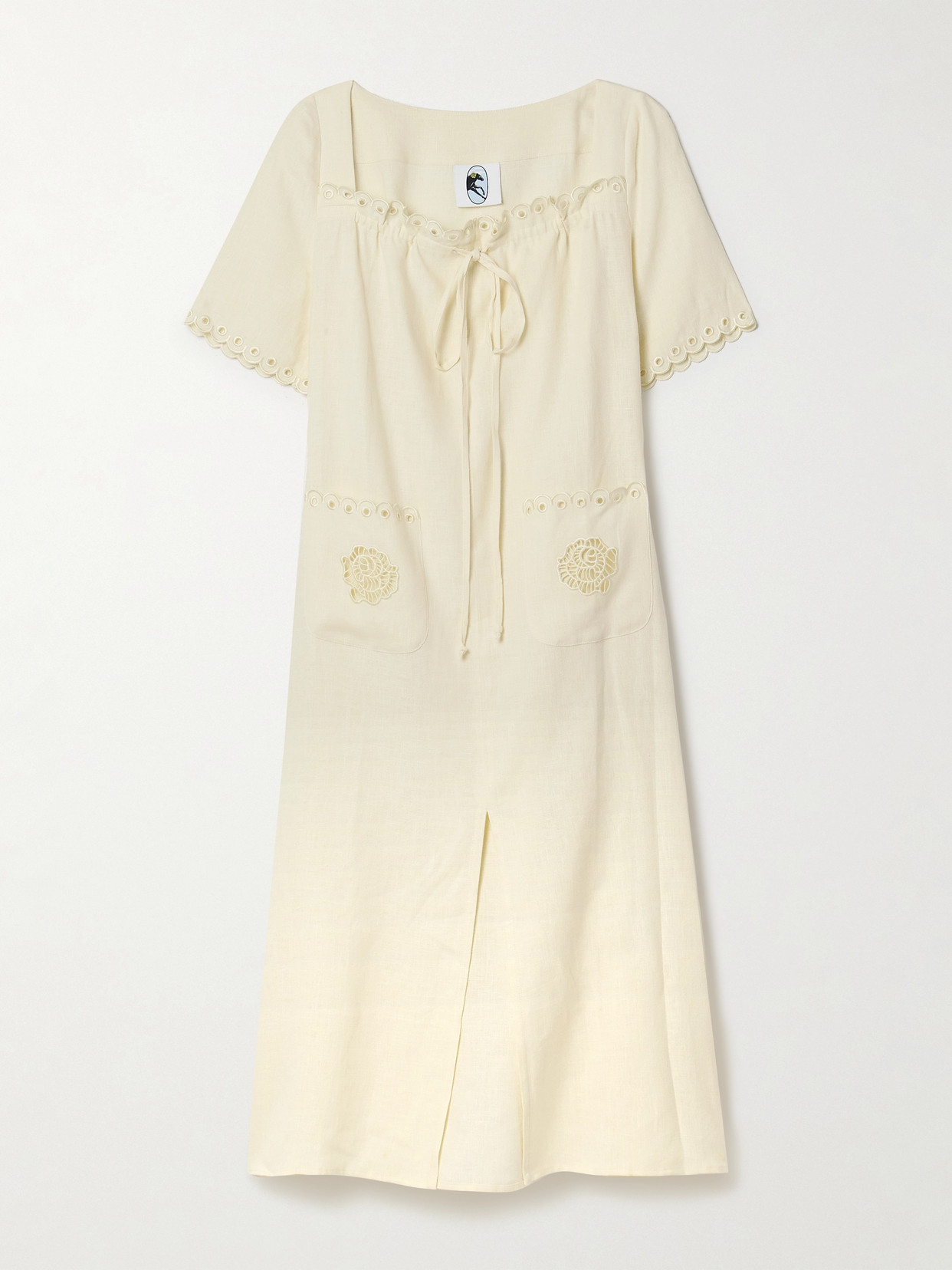 Sleeper Sofia Broderie Anglaise-trimmed Linen Midi Dress In White