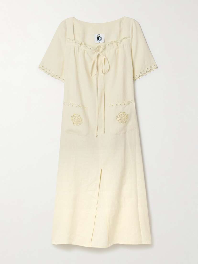 Sleeper Sofia Broderie Anglaise-trimmed Linen Midi Dress - - x large