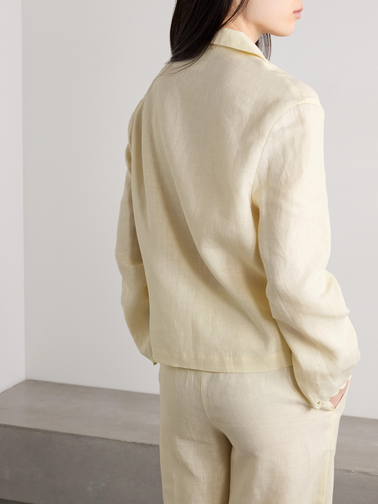 Shop Sleeper Sofia Broderie Anglaise-trimmed Linen Pajama Shirt In White