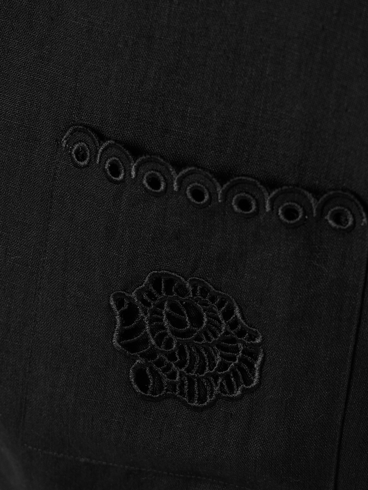 Sleeper Sofia Broderie Anglaise-trimmed Linen Pajama Shirt In Black