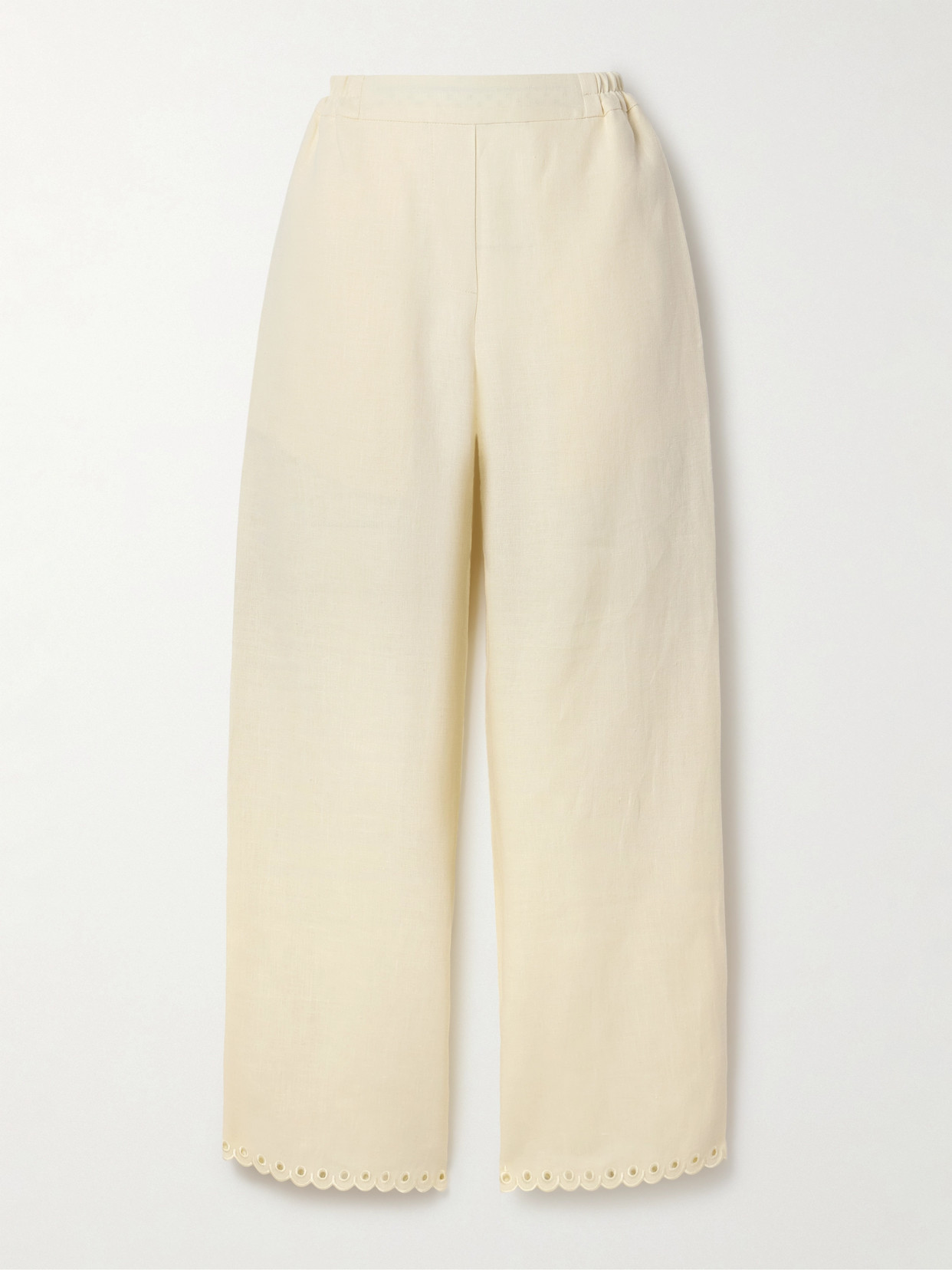 Sleeper Sofia Broderie Anglaise-trimmed Linen Pajama Pants In White