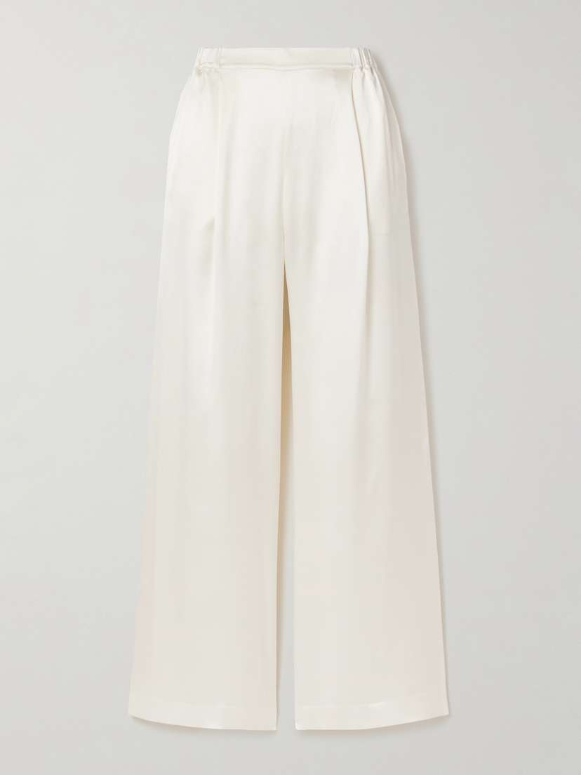Carine Gilson Pleated Silk-satin Wide-leg Pants