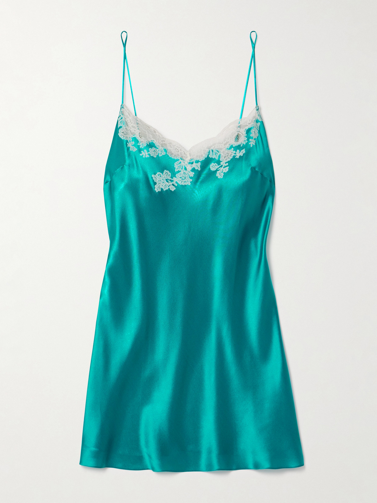 Carine Gilson - Lace-trimmed Silk-satin Chemise - Green