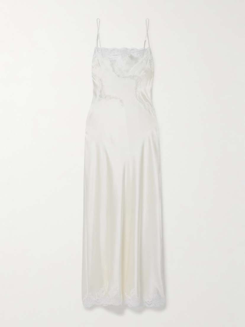 Carine Gilson Lace-trimmed Silk-satin Nightdress - x large