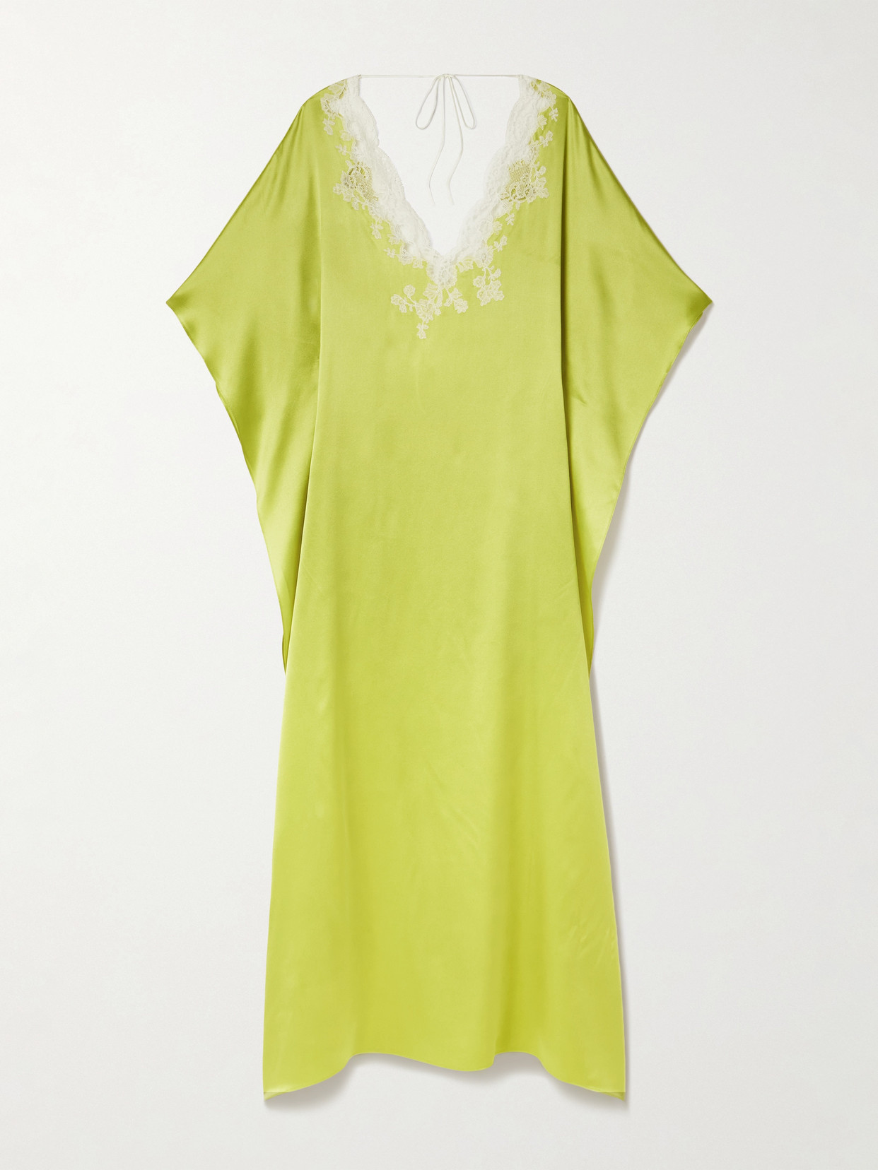 Carine Gilson Lace-trimmed Silk-satin Kaftan In Yellow