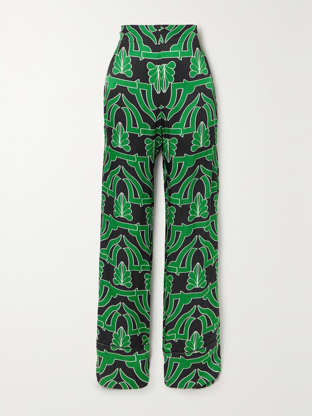 Borgo de Nor Havana Printed Hammered-satin Straight-leg Pants - Green