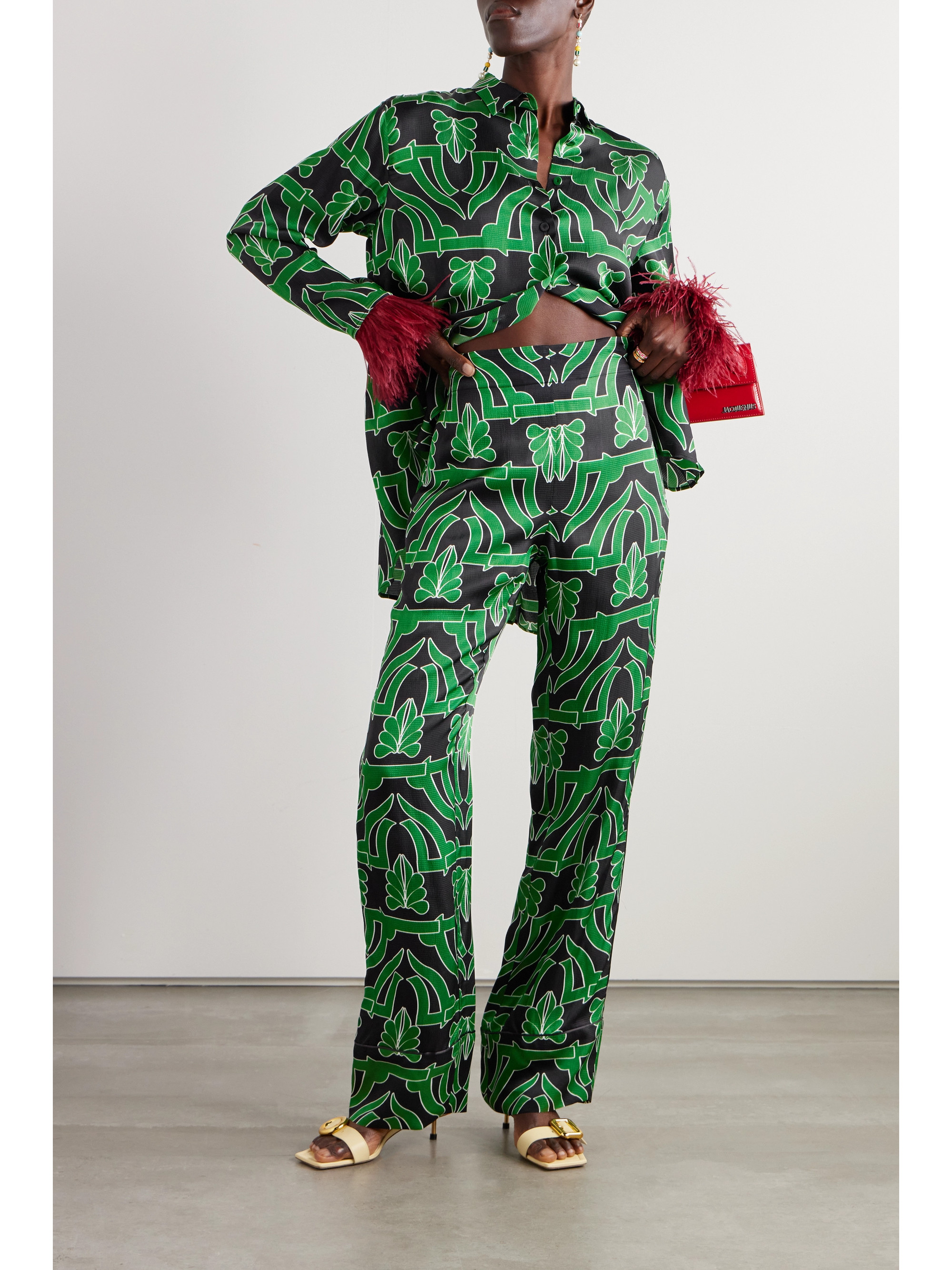 Borgo de Nor Havana printed hammered-satin straight-leg pants
