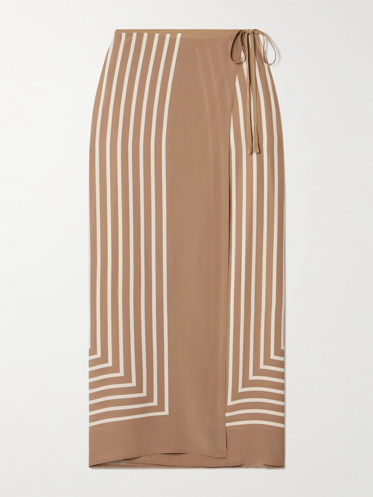 Totême Striped Silk-chiffon Maxi Wrap Skirt In Brown