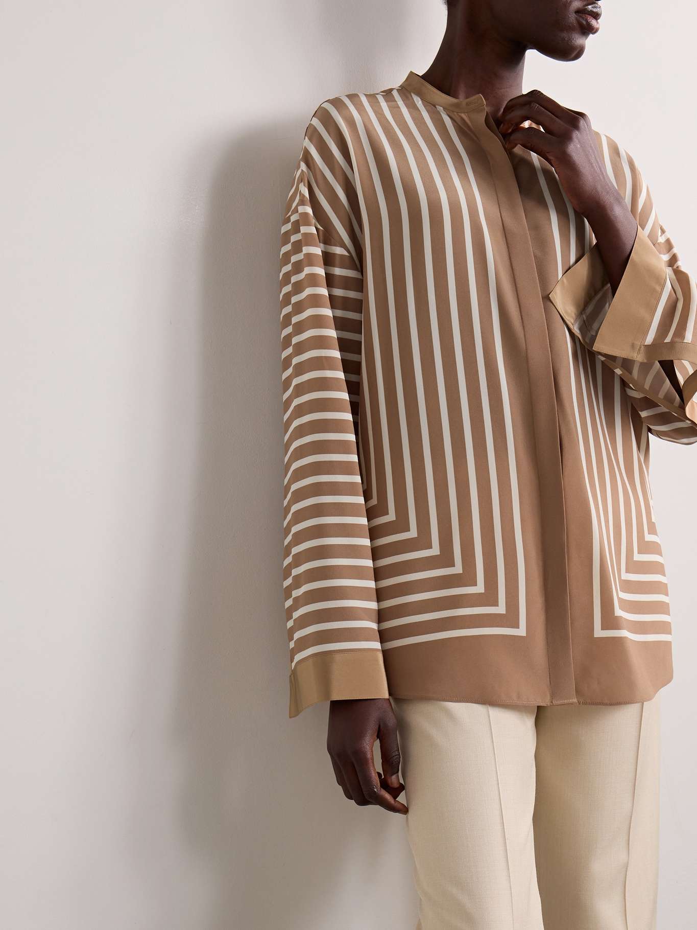 Toteme Women's Oversized Striped Silk Shirt Beige