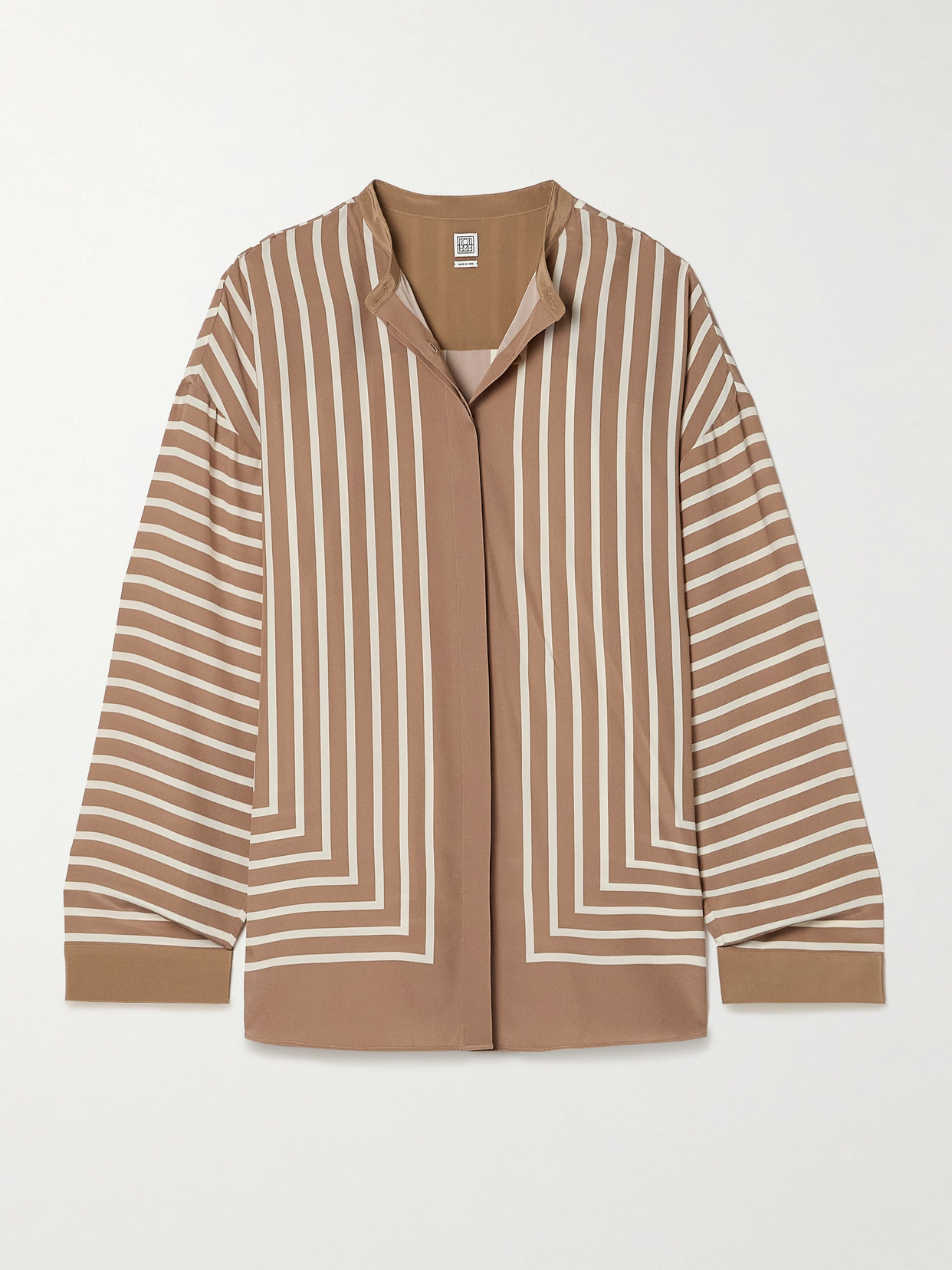 Totême Striped Silk-crepe Blouse In Brown