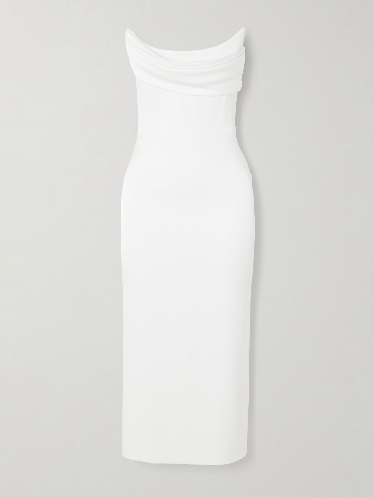 Alex Perry Strapless Draped Satin-crepe Midi Dress In White