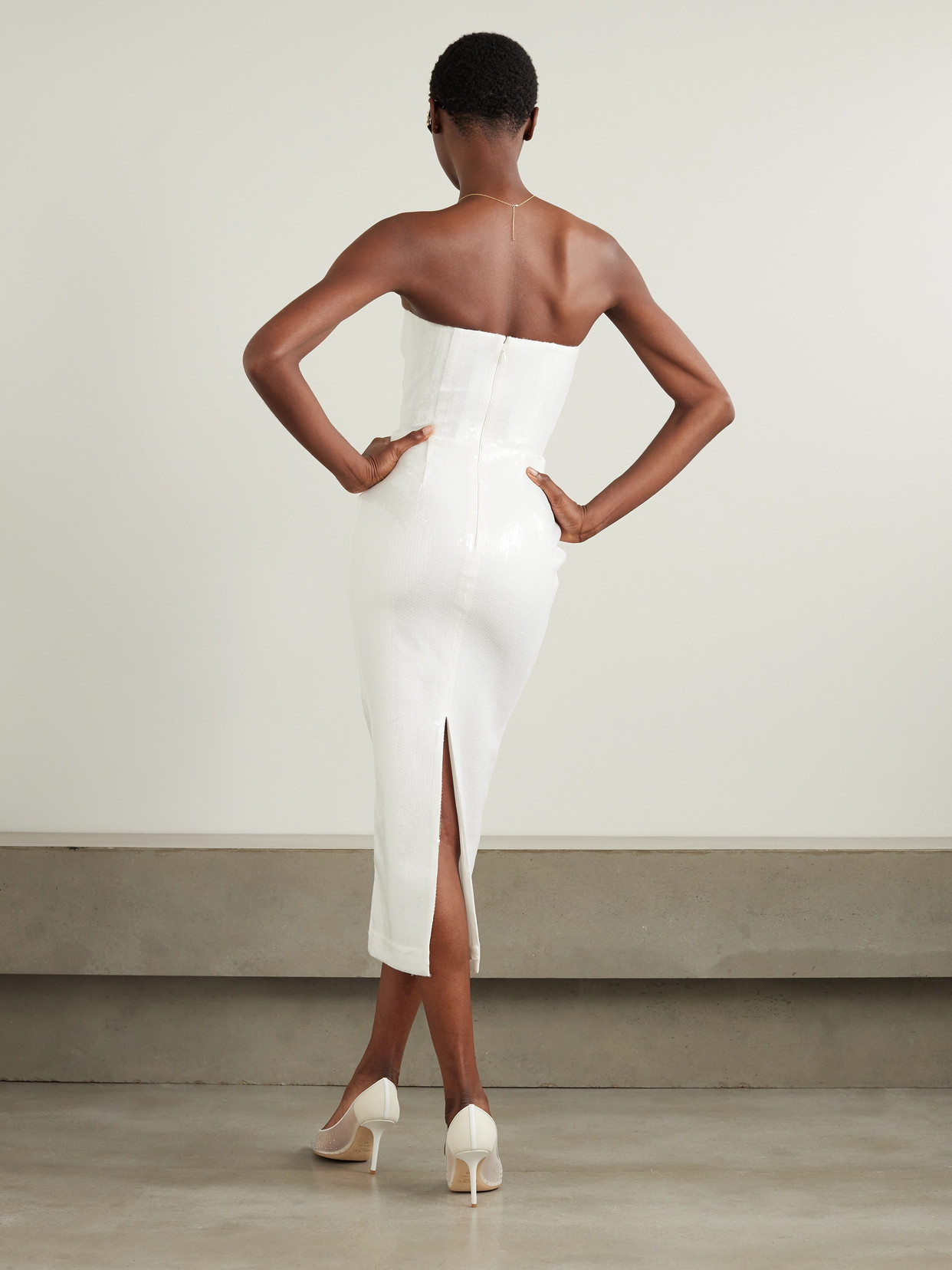 Alex Perry Strapless Sequined Crepe Midi Dress In White