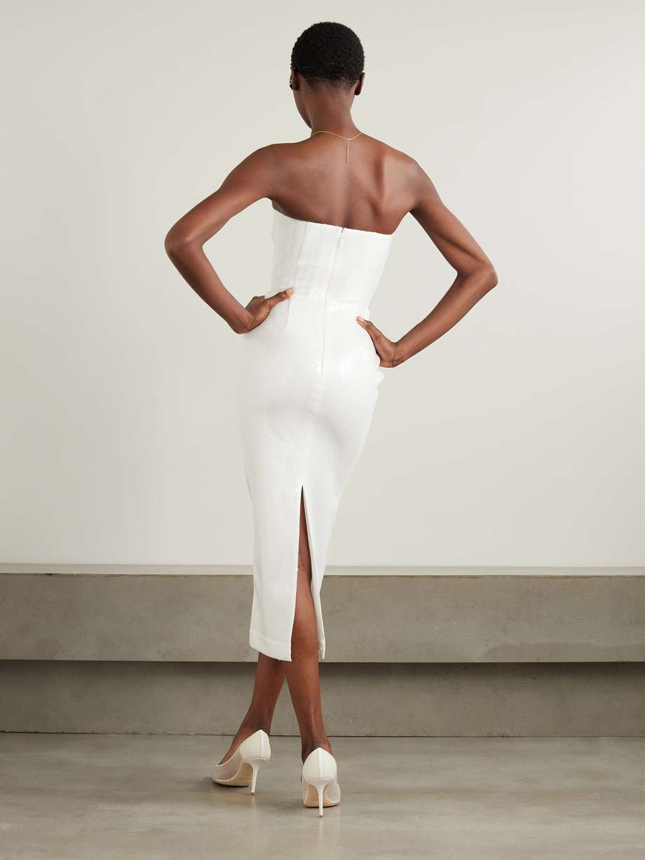strapless sequined crepe midi dress