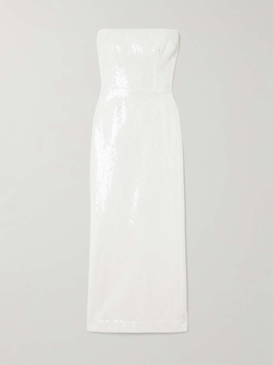 strapless sequined crepe midi dress