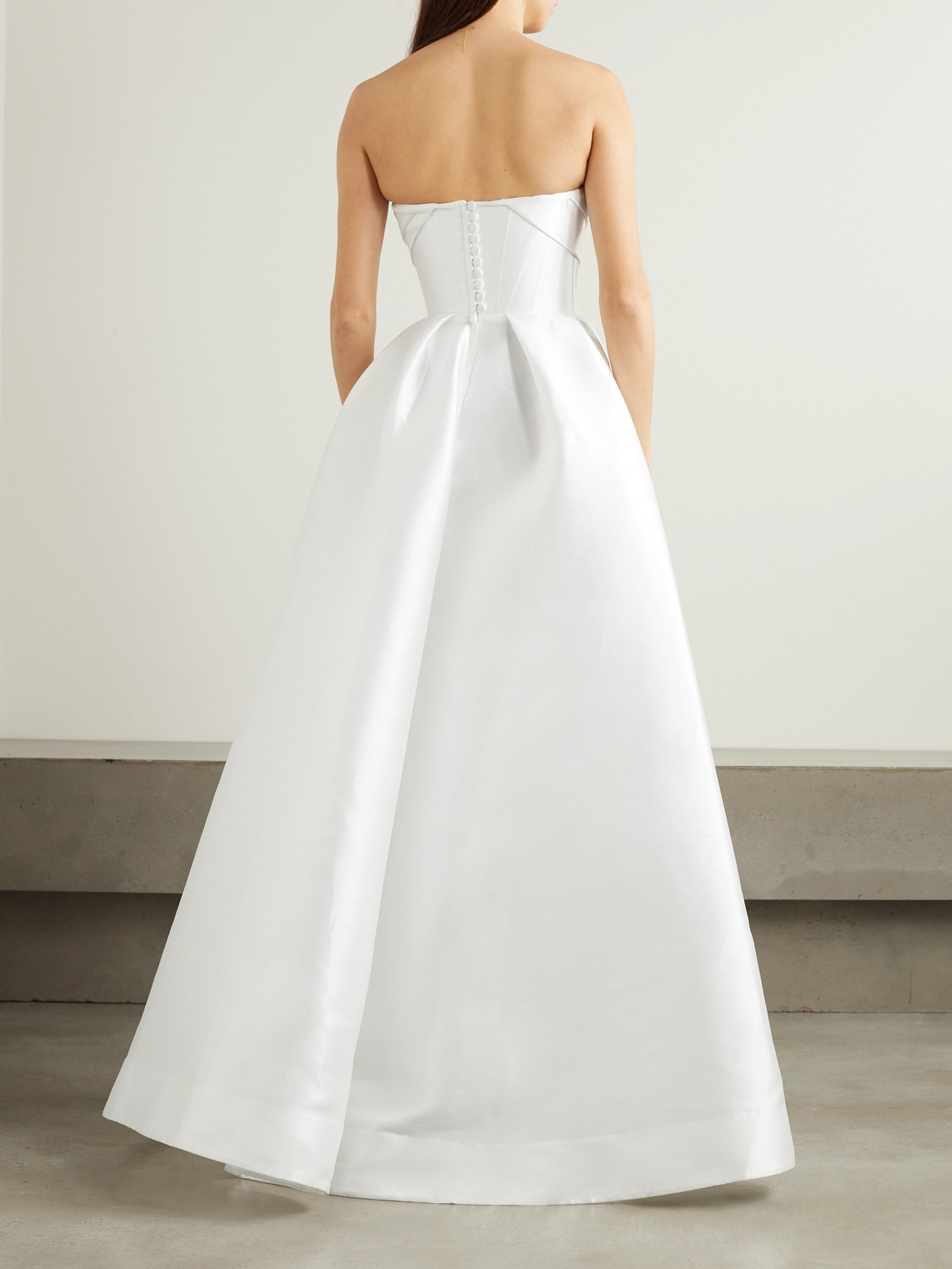 Shop Alex Perry Isobel Strapless Draped Satin-faille Gown In White