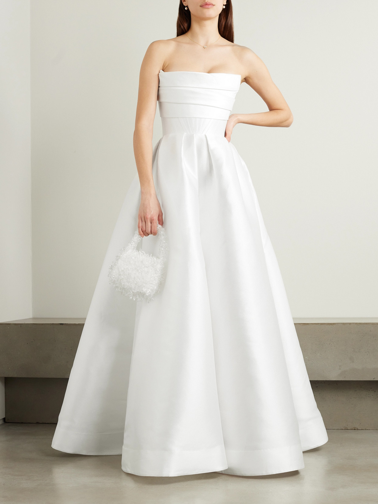 Shop Alex Perry Isobel Strapless Draped Satin-faille Gown In White