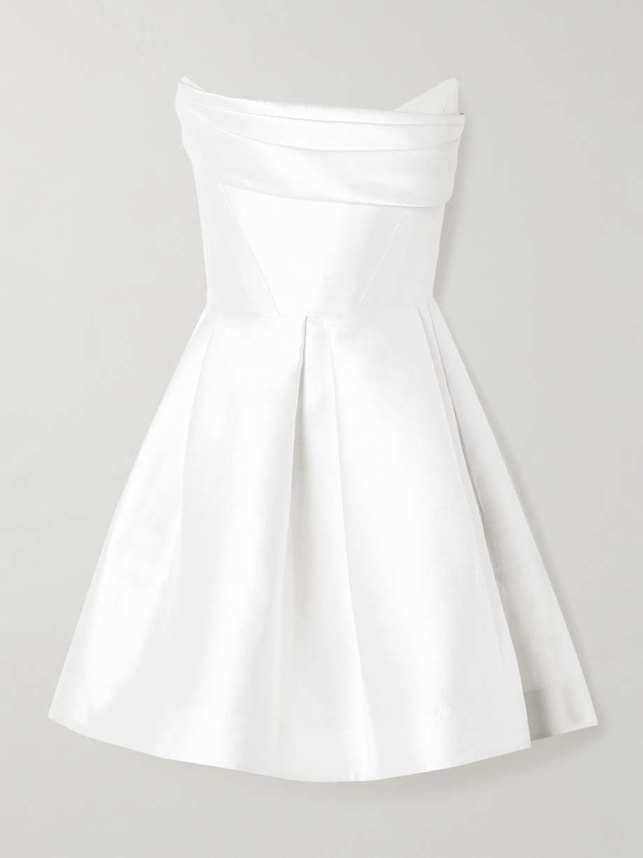 strapless draped sateen mini dress