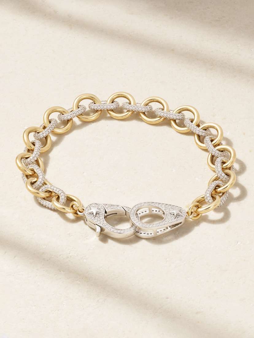 Foundrae Midsized Mix Link + Sister Hook 18-karat Yellow And White Gold Diamond Bracelet