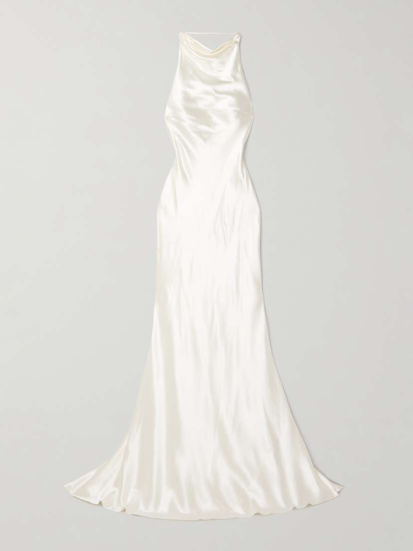 Danielle Frankel Stella Open-back Silk And Wool-blend Satin Halterneck Gown