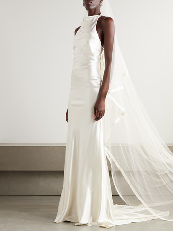 Danielle Frankel Stella open-back silk and wool-blend satin halterneck gown