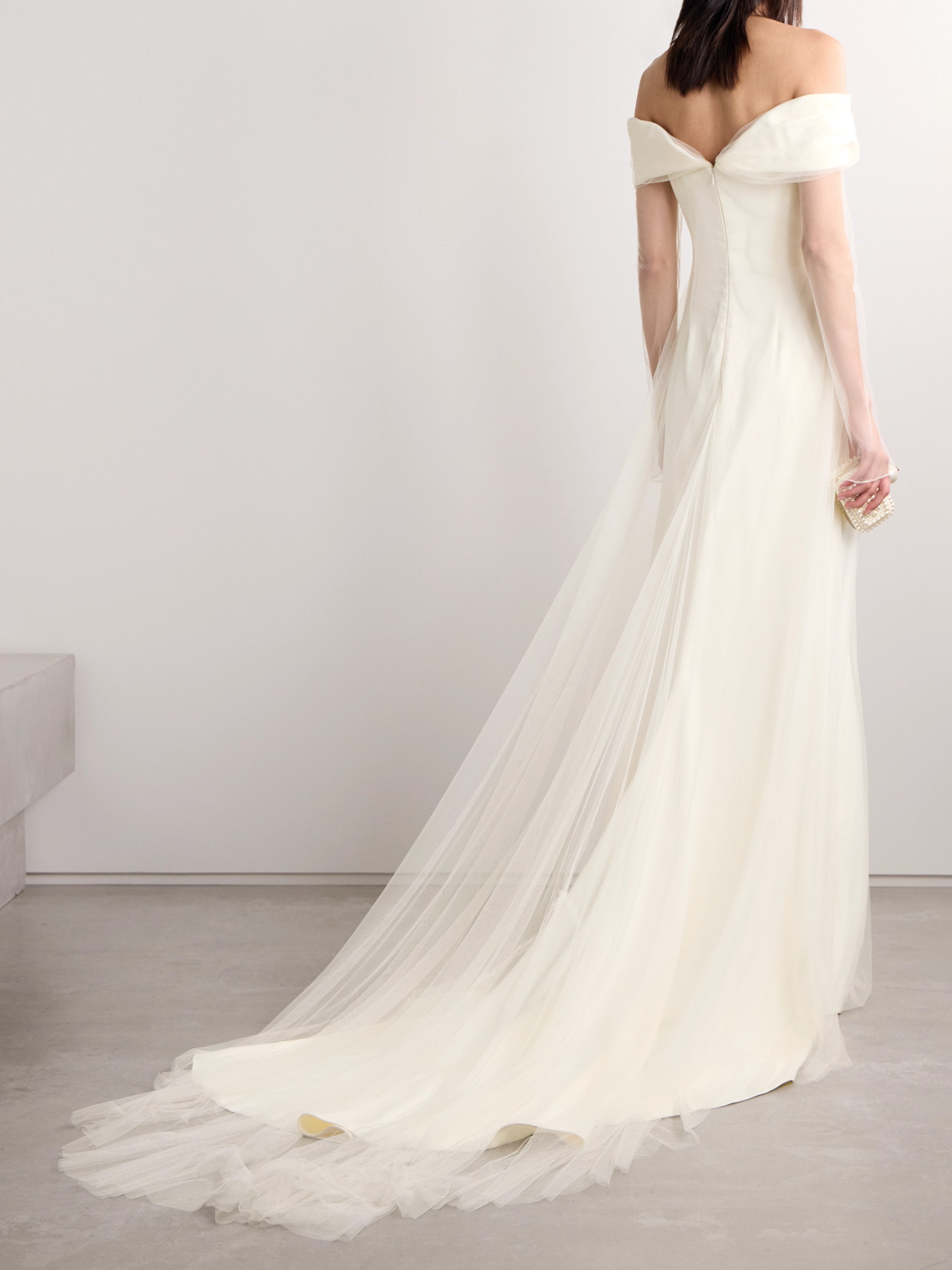 DANIELLE FRANKEL ELOISE OFF-THE-SHOULDER LAYERED TULLE AND CADY GOWN