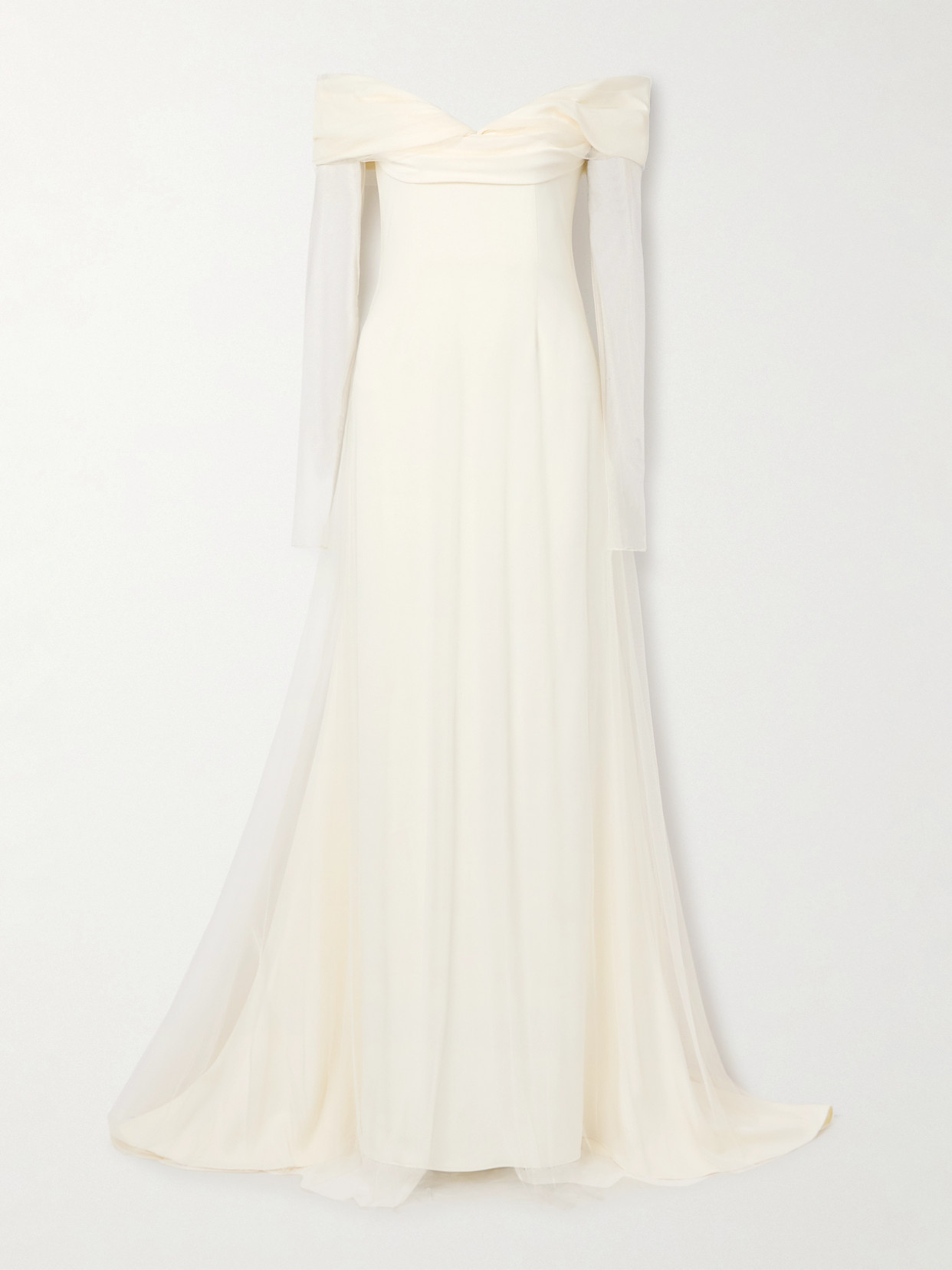 Danielle Frankel Eloise Off-the-shoulder Layered Tulle And Cady Gown In White