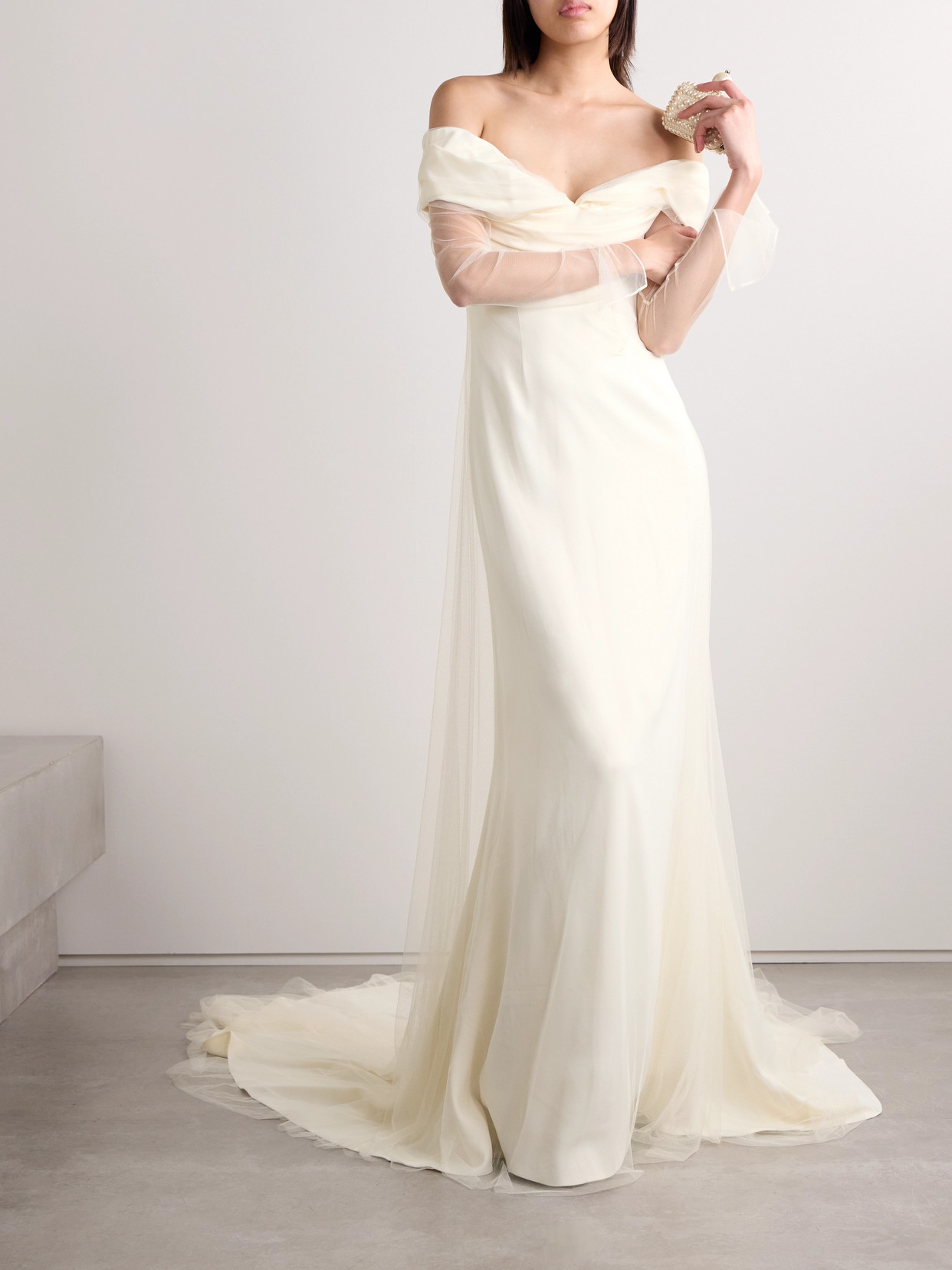DANIELLE FRANKEL ELOISE OFF-THE-SHOULDER LAYERED TULLE AND CADY GOWN