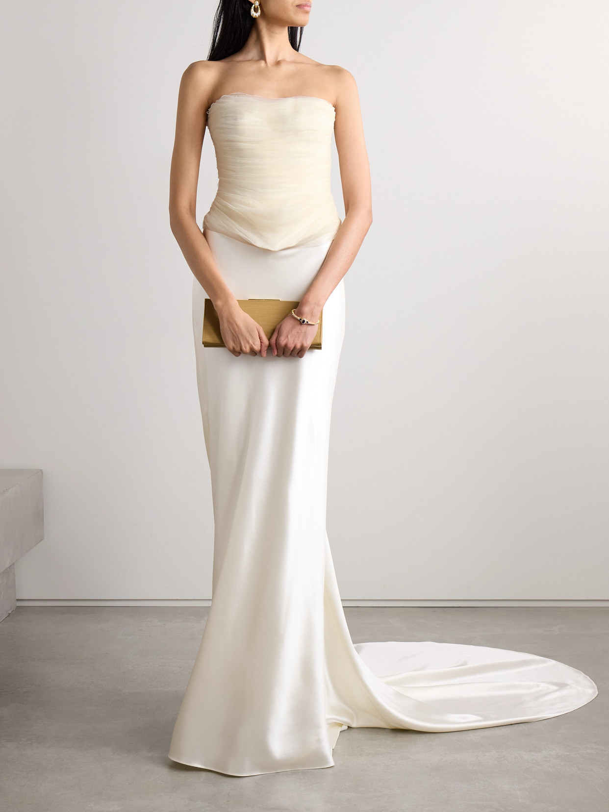 Shop Danielle Frankel Dree Wool And Silk-blend Charmeuse Maxi Skirt In Off-white