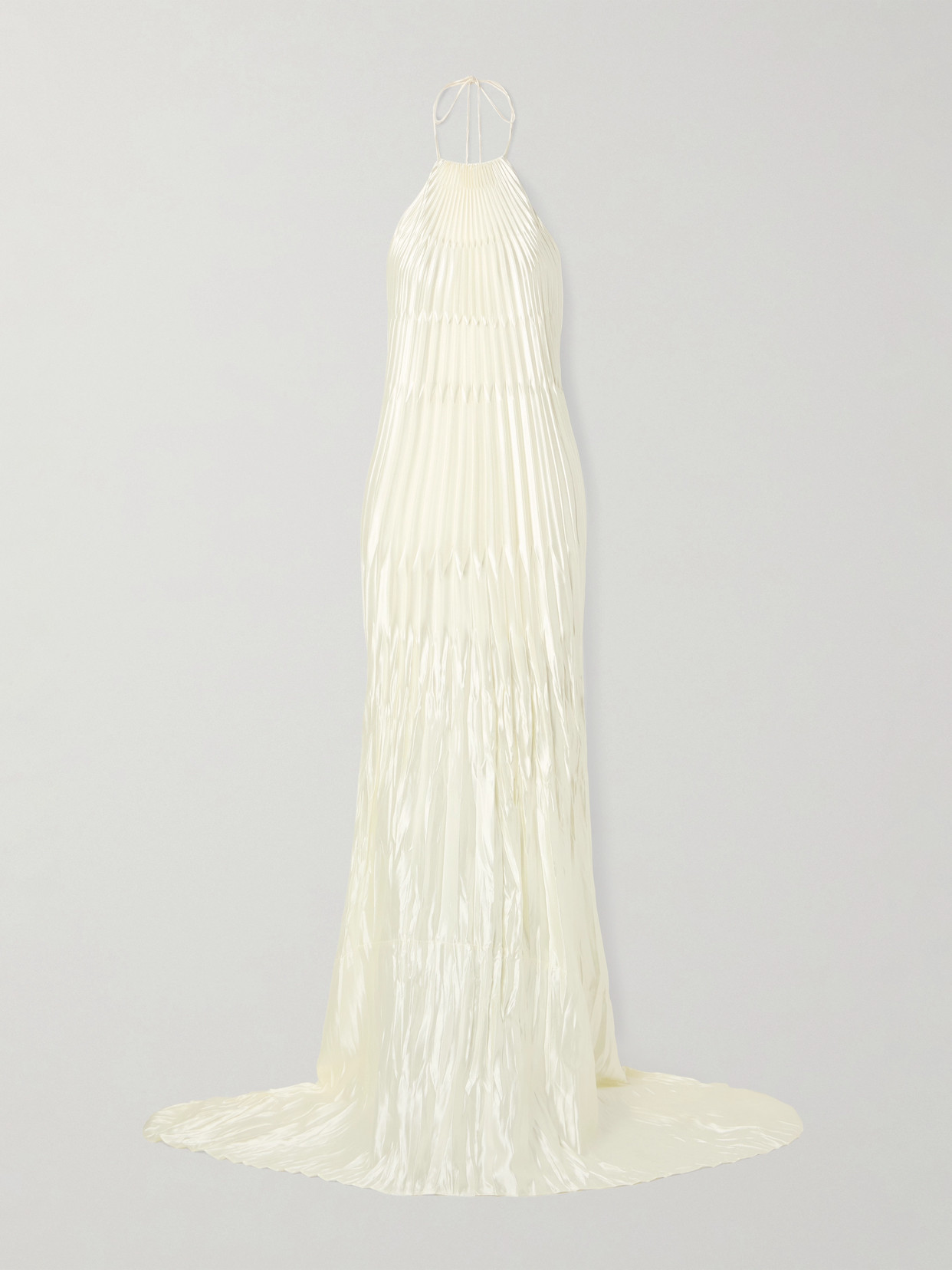 Danielle Frankel Sinclair Embellished Wool And Silk-blend Plissé-mikado Halterneck Gown In White