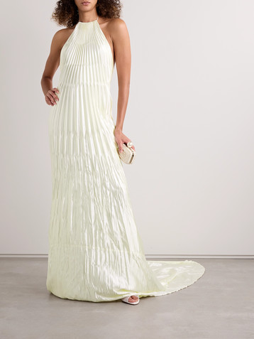 Danielle Frankel Sinclair embellished wool and silk-blend plissé-mikado halterneck gown