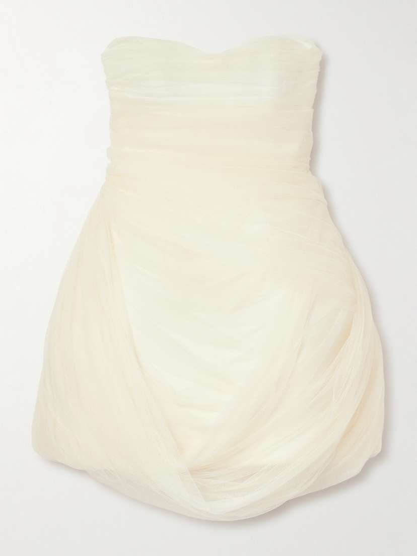 Danielle Frankel Bernie Strapless Draped Tulle And Satin Mini Dress