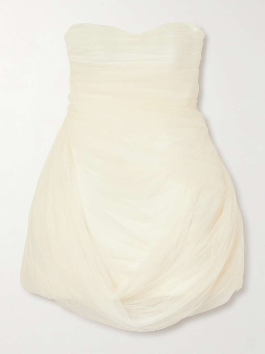 bernie strapless draped tulle and satin mini dress