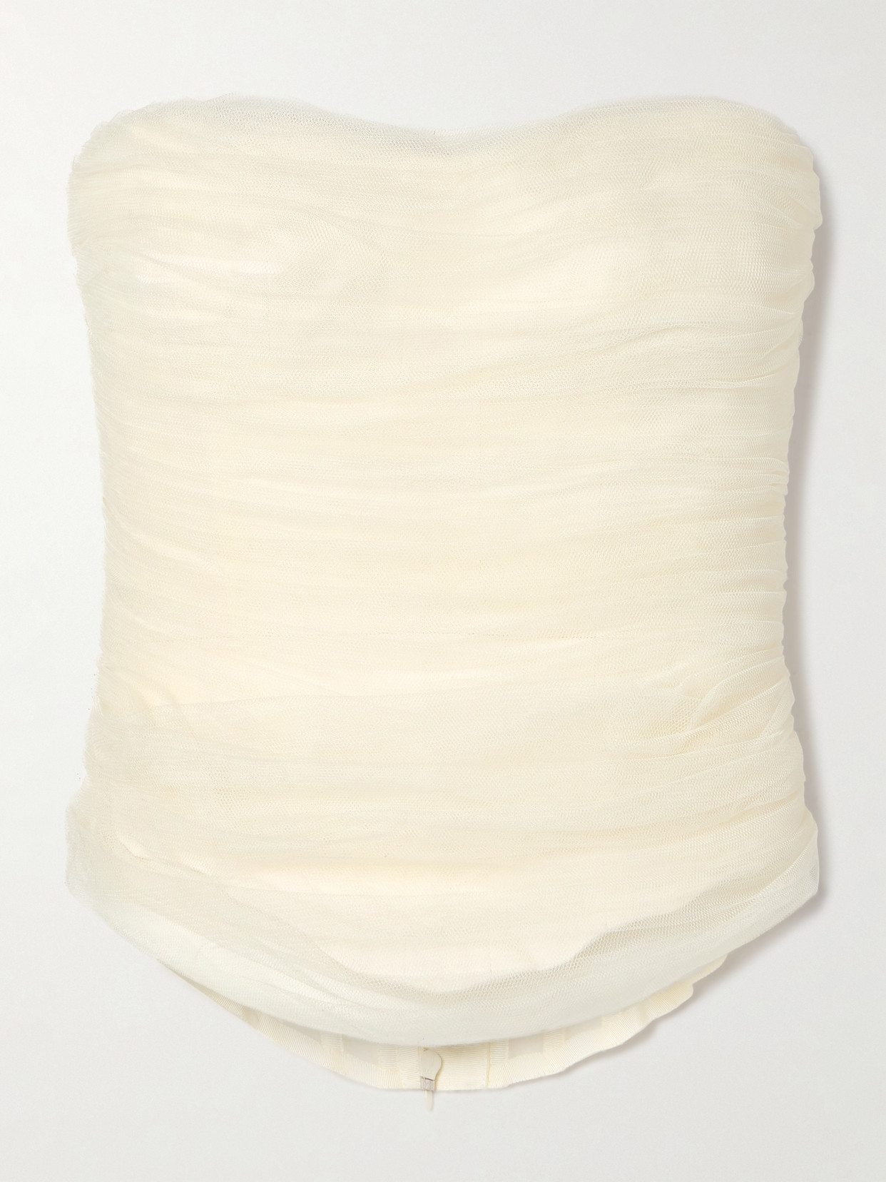 Danielle Frankel Milo Organza And Grosgrain-trimmed Ruched Tulle Bustier Top In Off-white