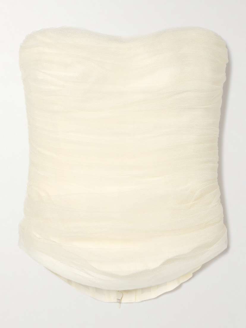 Danielle Frankel Milo Organza And Grosgrain-trimmed Ruched Tulle Bustier Top